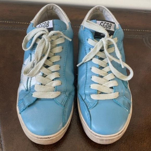 $595 Golden Goose Super-Star Blue Leather w/Silver Star Low-Top Sneakers EU38 - Picture 4 of 12